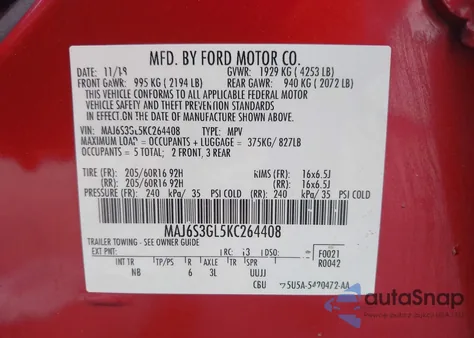 2019 Ford Ecosport Se from USA, damaged, VIN MAJ6S3GL5KC264408